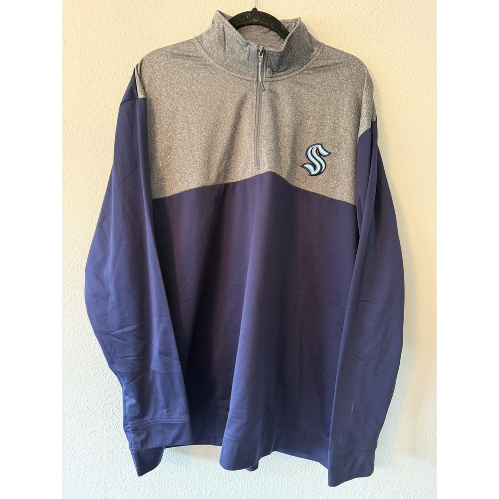 Men's 2XL NHL Seattle Kraken 1/4 Zip PulloverNWT Embroidered Navy And Gray‎